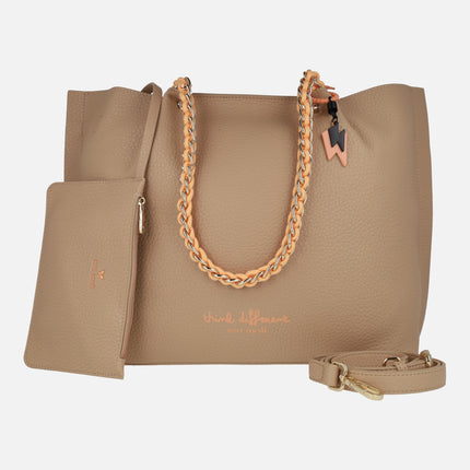 Shopper-style shoulder bags in camel and orange by pepe moll