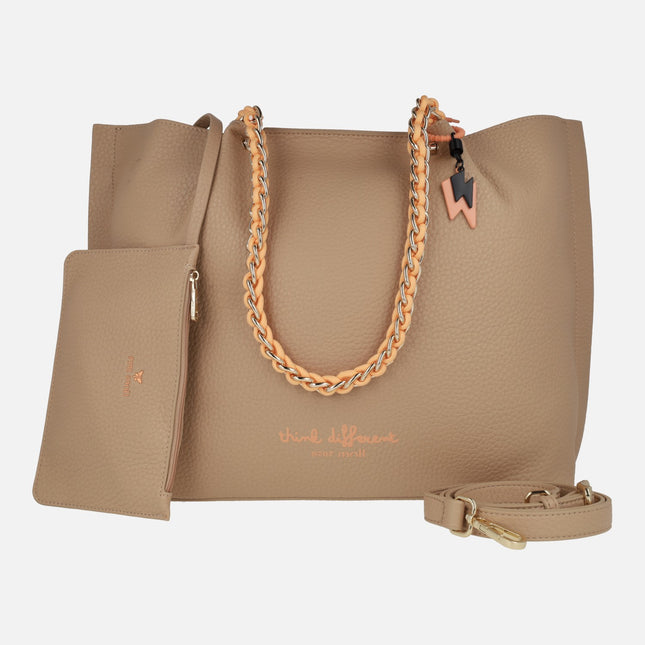 Bolsos de hombro estilo shopper en camel y naranja Pepe Moll