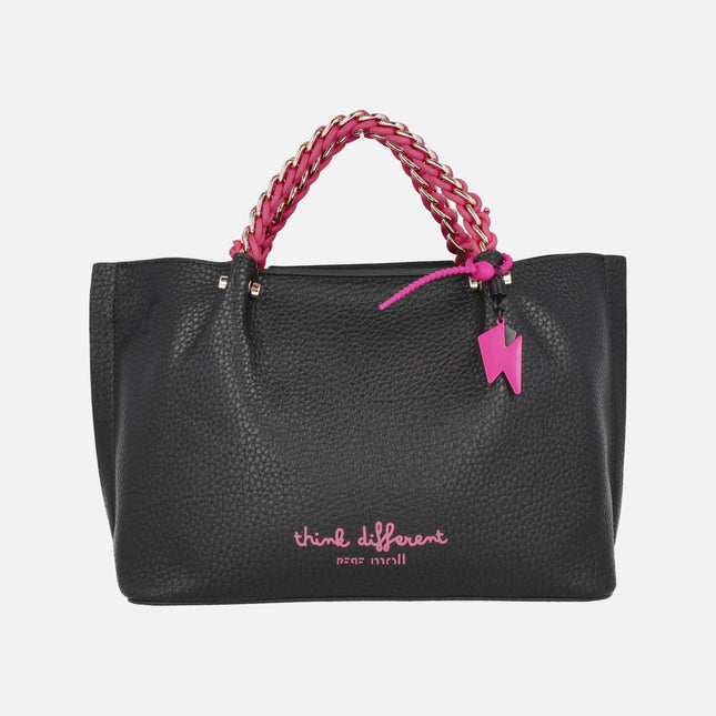 Bolsos de mano Pepe Moll en negro con detalles en rosa fucsia