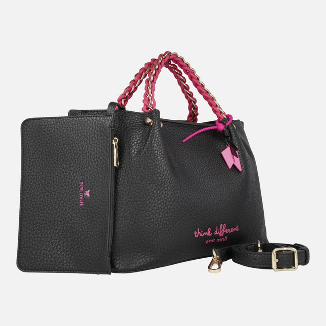 Bolsos de mano Pepe Moll en negro con detalles en rosa fucsia