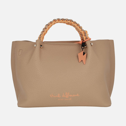 Bolsos de mano Pepe Moll en camel con detalles en naranja