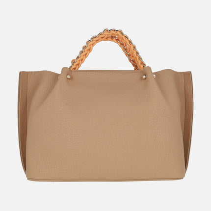 Bolsos de mano Pepe Moll en camel con detalles en naranja