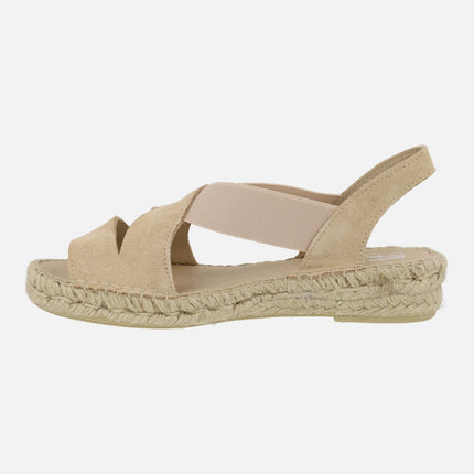 Alpargatas de piel serraje con elásticos y cuña baja