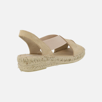 Alpargatas de piel serraje con elásticos y cuña baja