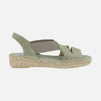 Alpargatas de piel serraje con elásticos y cuña baja