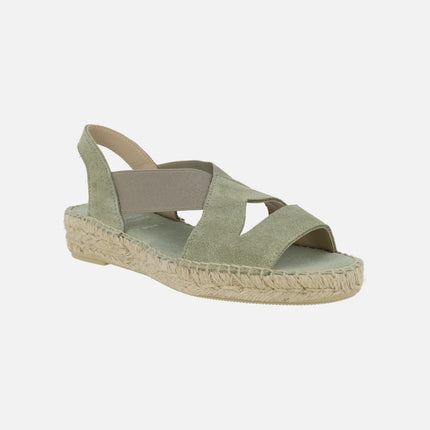 Alpargatas de piel serraje con elásticos y cuña baja