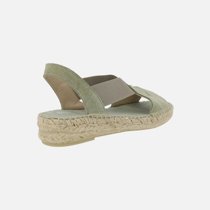 Alpargatas de piel serraje con elásticos y cuña baja