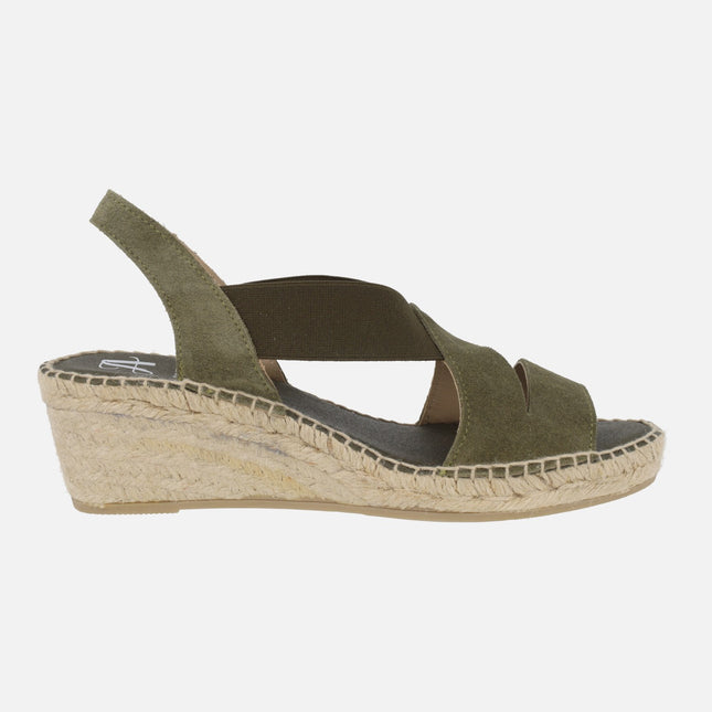 Alpargatas de piel serraje con elásticos y cuña media