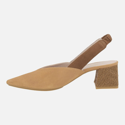 Chista nut suede open heel pumps