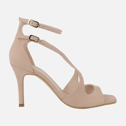 Sasue suede sandals with high heels and double bracelet to the ankle