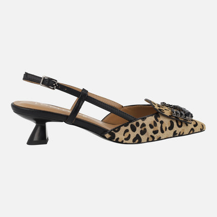 Leopard animal print open heel pumps