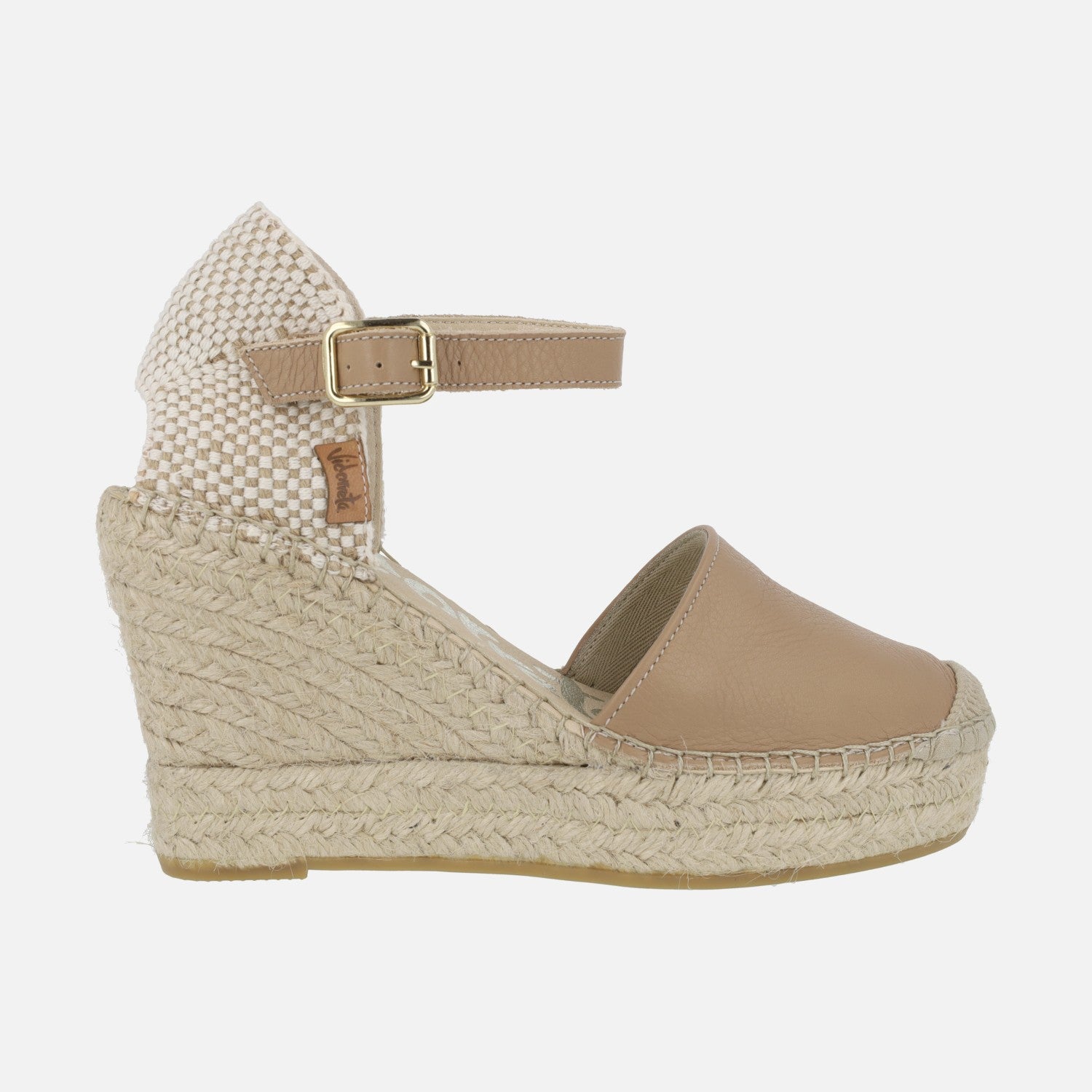 Alpargatas de piel con cuña alta de esparto y pulsera al tobillo