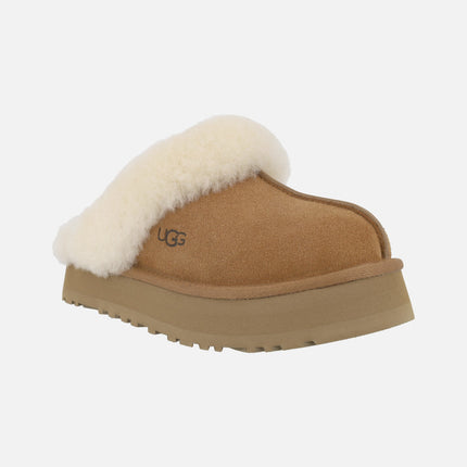 Zuecos de plataforma Disquette en ante y pelo de oveja