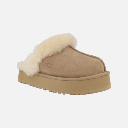 Zuecos de plataforma Disquette en ante y pelo de oveja