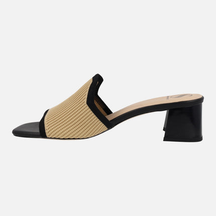Zuecos Miss elastic en bicolor negro beige