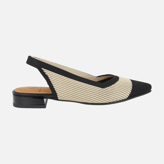 Bayde Open heel ballerinas in black and cream fabric combination