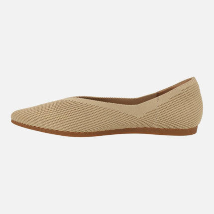 Camel elastic fabric ballerinas with beak neckline