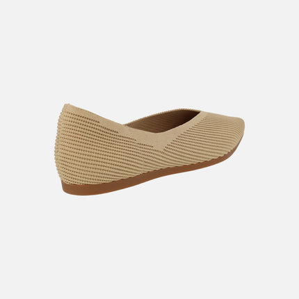 Camel elastic fabric ballerinas with beak neckline