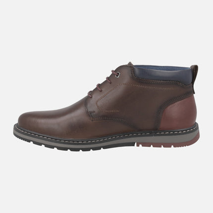 Botines marrones de piel con cordones para hombre Berna