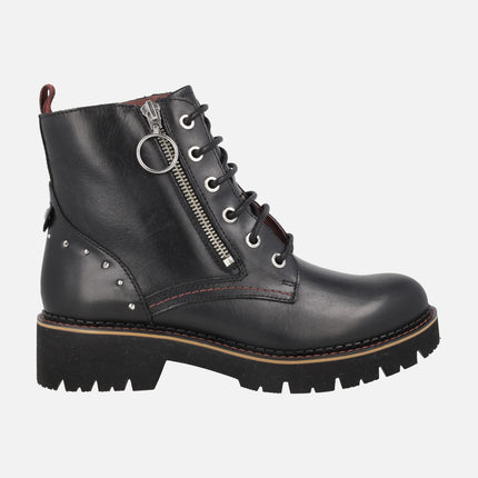 Botines negros de piel Vicar con cremallera exterior y piso track