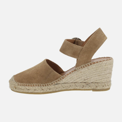 Medium wedged espadrilles in brown suede with buckle