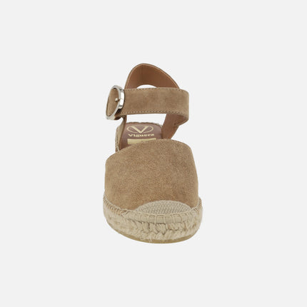 Medium wedged espadrilles in brown suede with buckle