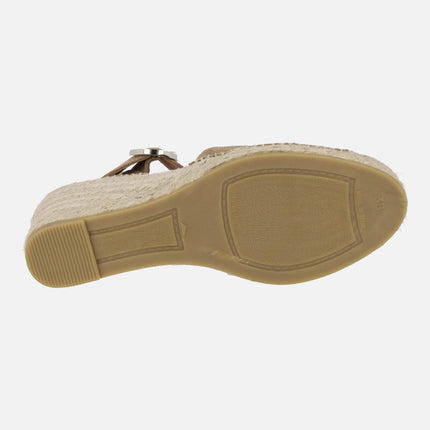 Medium wedged espadrilles in brown suede with buckle