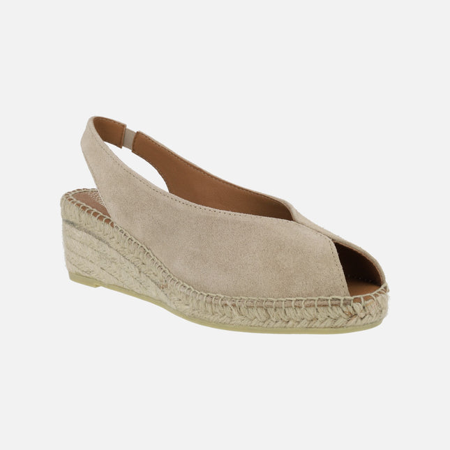 Leather espadrilles with open toe and low wedge