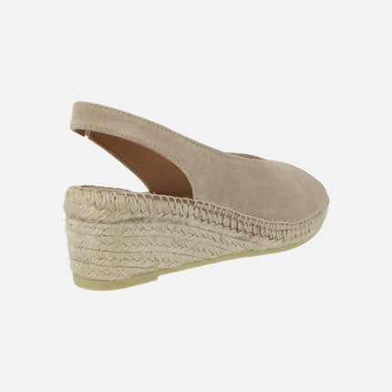 Leather espadrilles with open toe and low wedge