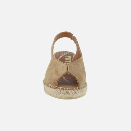 Leather espadrilles with open toe and low wedge