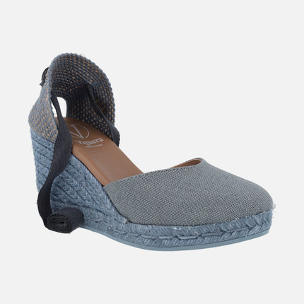 Peasant linen espadrilles with ribbons for women