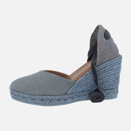 Peasant linen espadrilles with ribbons for women