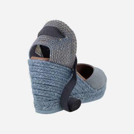 Peasant linen espadrilles with ribbons for women