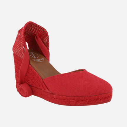 Peasant linen espadrilles with ribbons for women