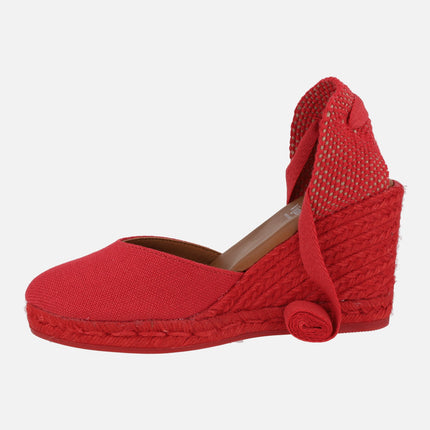 Peasant linen espadrilles with ribbons for women