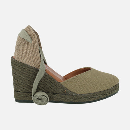 Peasant linen espadrilles with ribbons for women