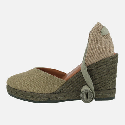 Peasant linen espadrilles with ribbons for women
