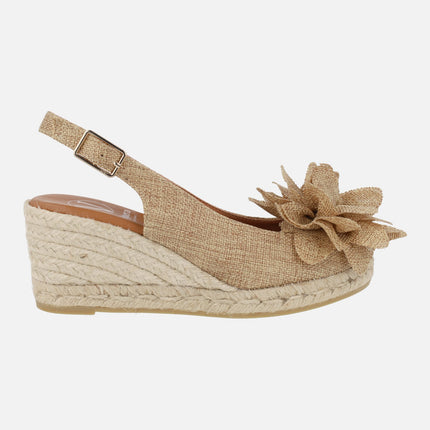 Peep toe espadrilles with flower detail