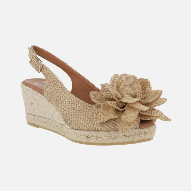 Peep toe espadrilles with flower detail