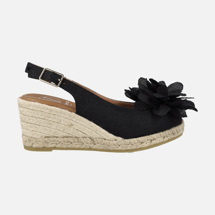 Peep toe espadrilles with flower detail