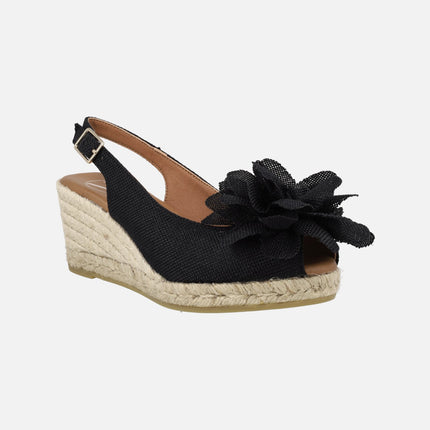 Peep toe espadrilles with flower detail