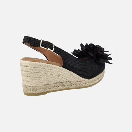 Peep toe espadrilles with flower detail