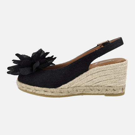 Peep toe espadrilles with flower detail