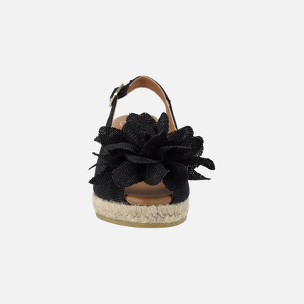 Peep toe espadrilles with flower detail