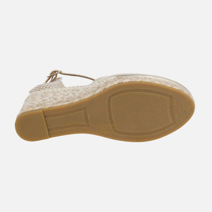 Gold leather espadrilles with ankle bracelet