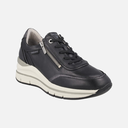 Deportivos negros de piel Extralight con cordones y cremallera Girona