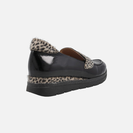 Mocasines Polar en piel charol con detalles en animal print