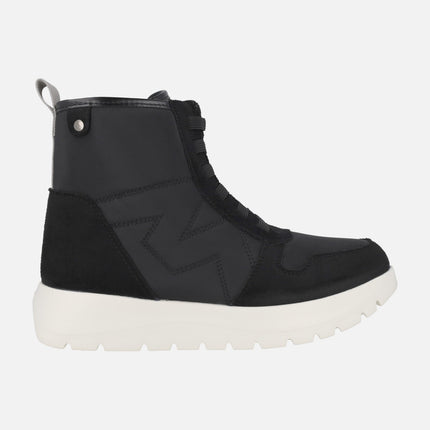 Botines Neve en combinado negro con cordones elásticos y cremallera