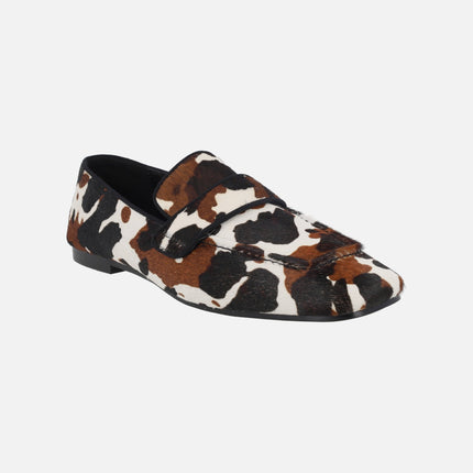 Mocasines planos en pelo animal print vaca Torah