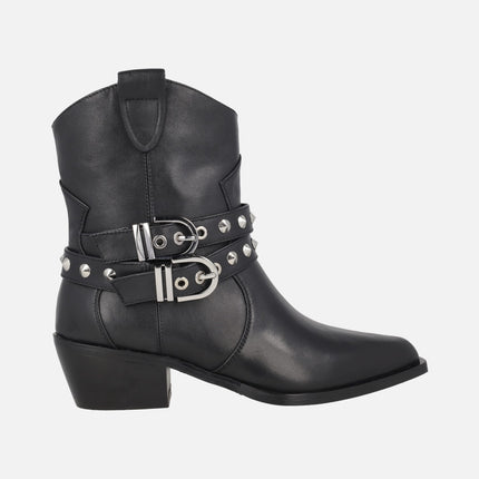 Botines cowboy Kansas con tiras de tachas y hebillas